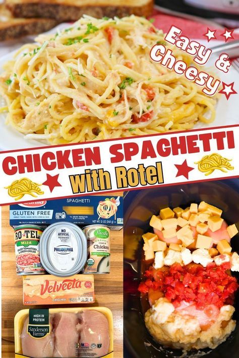 Treat yourself to the ultimate comfort food with this slow cooker chicken spaghetti from Crock Pots and Flip Flops, made with zesty Rotel tomatoes! It's an easy and hearty, crockpot dish that's perfect for busy weeknights. Creamy, cheesy, and bursting with flavor, this recipe is sure to become a family lunch or dinner favorite in no time. Enjoy the deliciousness! Slow Cooker Chicken Spaghetti, Chicken Spaghetti Recipe Crockpot, Spaghetti With Rotel, Chicken Spaghetti With Rotel, Rotel Chicken Spaghetti, Easy Chicken Spaghetti, Crockpot Chicken Spaghetti, Rotel Recipes, Crockpot Spaghetti