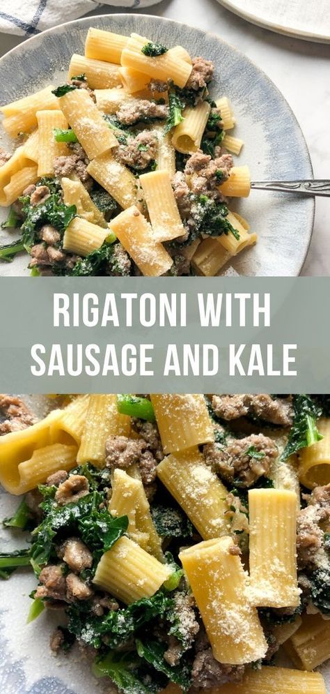 Rigatoni With Sausage, Pasta Sausage, Sausage And Kale, Salad Kale, Kale Pasta, Vegetarian Pasta Recipes, Out To Eat, Kale Recipes, Pasta Dinner Recipes