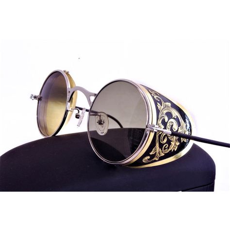 Fantasy Glasses Design, Sunglasses With Side Shields, Steam Punk Glasses, Victorian Sunglasses, Fantasy Sunglasses, Fantasy Glasses, Victorian Glasses, Wide Sunglasses, Old Sunglasses