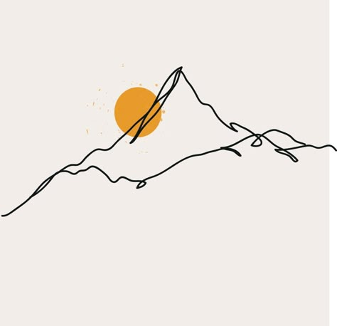 Mountain Graphic Design Illustration, Line Drawing Mountain, Landscape Outline, Sunset Graphic Design, Mountain Landscape Drawing, Mountain Line Drawing, Line Art Landscape, Mountain Line Art, Sunrise Drawing