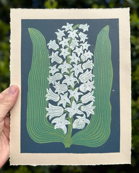 GraceGillespie | New little Hyacinth linocut reduction prints listed on my shop ✨ Edition of 3 original prints only! ~ I seem to be working on about a one… | Instagram 3 Colour Reduction Lino Print, Garden Linocut, Reduction Linocut, Long Gone, The Natural World, Forest Art, Lino Print, Linocut Prints, One Month