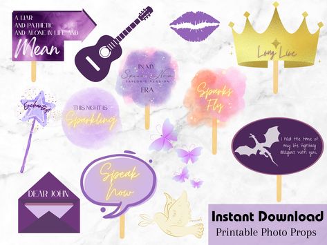 Speak Now Taylor Swift Birthday Party, Taylor Swift Photobooth Props, Taylor Swift Photo Props, Taylor Swift Speak Now Party, Speak Now Birthday Party, Speak Now Party, Photo Booth Prop Ideas, Swiftie Party, Taylor Swift Birthday Party Ideas