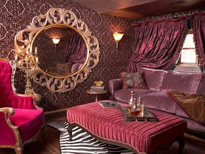 braxton and yancey: Moulin Rouge! Room Décor – Bordello Chic, Artist’s Loft, and Bohemian Romantic Room Design, Gothic Style Bedroom, Victorian Style Interior, Furnitur Ruang Keluarga, Victorian Living Room, Romantic Room, Woman Cave, Victorian Decor, Pink Decor