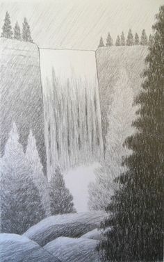 #Living #Room #Drawing #Scenery Waterfall Drawing, Landscape Drawing Easy, Easy Scenery Drawing, Easy Pencil Drawings, Waterfall Scenery, Landscape Pencil Drawings, Drawing Scenery, Nature Art Drawings, Mountain Drawing