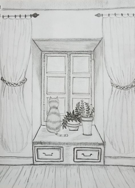 Cop Adam Cizimleri, Drawing Ideas Buildings Easy, Autumn Drawing Ideas Pencil, Library Drawing Easy, Window Drawing Sketch, Night Sketch, Pink Canvas Art, Window Drawing, Nature Art Drawings