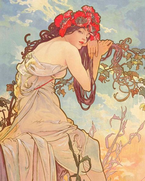 Art History Feed on Instagram: “Summer. Alphonse Mucha, 1896. #alphonsemucha #artnouveau #art #arthistory” Alfons Maria Mucha, Alphonse Mucha Art, Vintage Advertising Art, Mucha Art, Alfons Mucha, Art Nouveau Illustration, Art Nouveau Poster, Summer Painting, Hur Man Målar