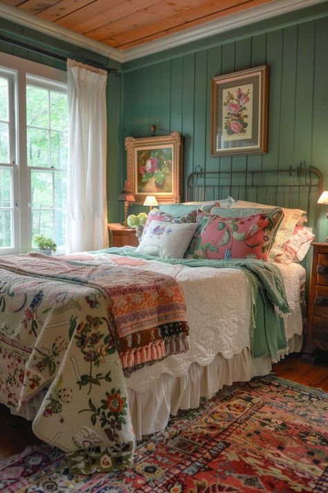 80+ Gorgeous Cottagecore Bedroom Ideas Cottagecore Decor Ideas, Bedroom Timeless, Cottagecore Bedrooms, Floral Patterns Vintage, Cottagecore Bedroom Ideas, Vintage Farmhouse Bedroom, Cottagecore Bedroom, Cottagecore Home, Cottage Interior