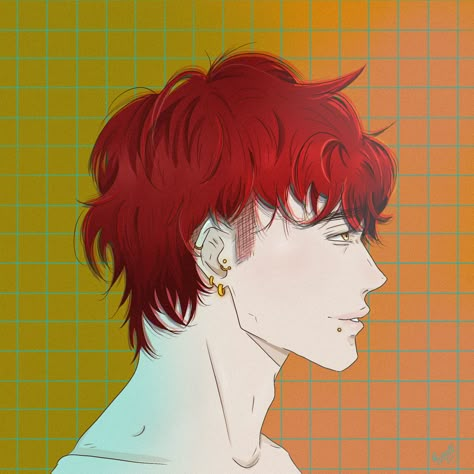 Undercut Men Drawing, Mullet Hairstyle Mens Drawing, Jay Jo Mullet Hair, Red Hair Mullet Men, Short Red Hair Men, Red Mullet Men, Mullet Drawings Reference, Jay Jo Mullet Haircut, Black And Red Hair Men