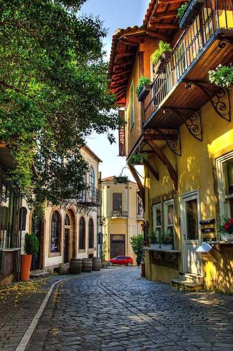 Streets at old town of Xanthi (II) by Sergios Georgakopoulos - City,  Street & Park  Historic Districts ( old, hdr, greece, street, buildings, xanthi ) Stone Street, Old Town Square, Beautiful Streets, Visiting Greece, Paintings Art, City Street, Urban Planning, Greece Travel, Greek Islands