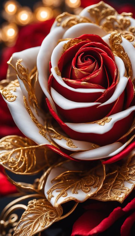 Decoration - red, white and gold porcelain rose - AI creation Red White And Gold Aesthetic, Red And Gold Aesthetic Royal, Gold Red Aesthetic, Red And Gold Aesthetic, Aries Core, Golden Aesthetics, Oc Moodboard, Nice Makeup, Altar Ideas