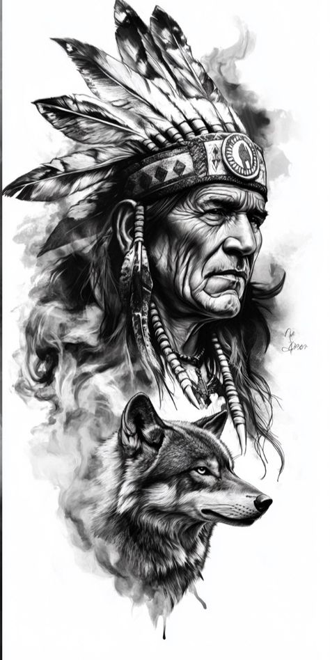 Chief Indian Tattoo, Wolf Headdress Tattoo, Indian Tattoo Ideas, Native American Tattoo Art, Red Indian Tattoo, Indian Chief Tattoo, Cherokee Indian Tattoos, Traditional Tattoo Stencils, Native American Tattoo Designs