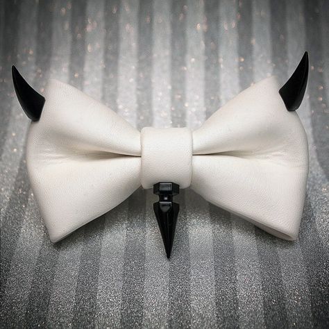 White Leather Devil Bow Tie ($50) ❤ liked on Polyvore featuring accessories Leather Bow Tie, Goth Wedding, Goth Outfits, Gothic Jewelry, Grunge Aesthetic, Boutonniere, Gothic Fashion, Leather Craft, Diy Clothes