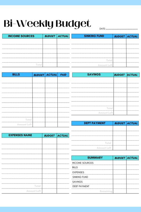 Budget Planner Ideas, Bi Weekly Budget, Budget Planner Book, Financial Budget Planner, Personal Budget Planner, Weekly Budget Template, Weekly Budget Planner, Money Planner, Financial Budget