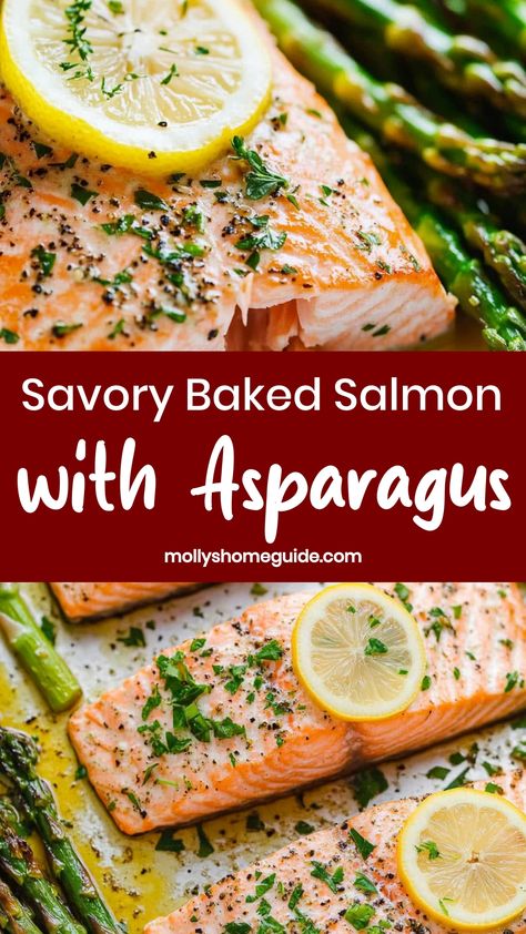 Dive into this delicious and nutritious dish of baked salmon with asparagus! Perfectly seasoned salmon fillets paired with tender asparagus for a flavorful and satisfying meal. Whether you're hosting a dinner party or simply treating yourself to a homemade gourmet meal, this recipe is sure to impress. The juicy salmon and crispy asparagus create a harmonious balance of textures and flavors that will have your taste buds dancing. Oven Baked Salmon And Asparagus, Salmon Fillet Recipes Baked, Salmon And Asparagus Recipes, Salmon And Asparagus Baked, Baked Salmon With Asparagus, Crispy Asparagus, Honey Baked Salmon, Tender Asparagus, Salmon With Asparagus