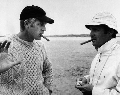 Steve McQueen and Norman Jewison John Millington, Actor Steve Mcqueen, Steve Mcqueen Style, Thomas Crown Affair, Veronique Branquinho, Irish Sweater, Very Important Person, Steve Mc, Ivy Style