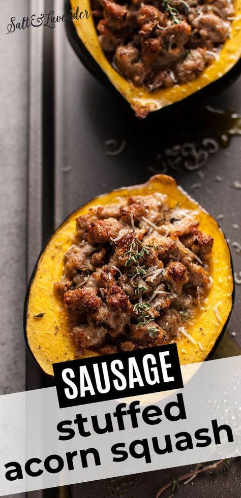 Acorn Squash With Sausage, Acorn Squash Recipes Healthy, Sausage Stuffed Acorn Squash, Acorn Squash Recipe, Sausage Parmesan, Stuffed Acorn Squash, Fennel Sausage, Acorn Squash Recipes, Squash Recipe