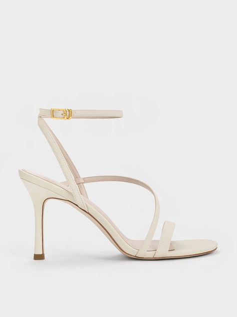 Strappy Wedding Heels, White Prom Heels, White Heels Sandals, Grad Heels, Off White Heels, Cream Strappy Heels, Shoes For Prom, Cream High Heels, White Heeled Sandals