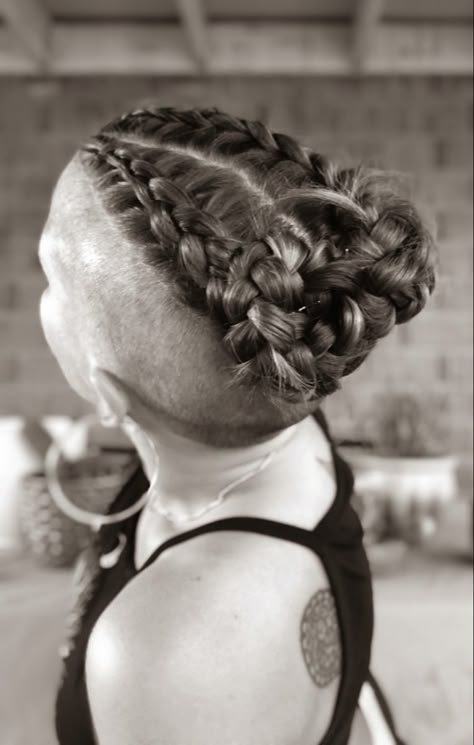 Shesuredid / undercut with braids / August 2020 Viking Braids With Undercut, Viking Hair Shaved Sides, Braid With Undercut, Undercut And Braids, Braided Hairstyles With Undercut, Undercut Braids Hairstyles, Prom Makeup Blue Dress, Undercut Updo Hairstyles, Braids With Undercut