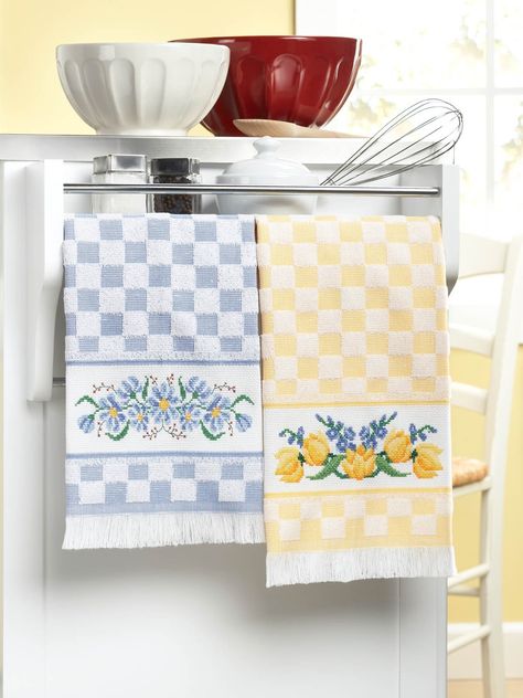 Tea Towel Cross Stitch Patterns, Cross Stitch Kitchen Towels, Hand Towel Cross Stitch Patterns, Cross Stitch Hand Towels, Cross Stitch Towel Patterns, Cross Stitch Towels, Kitchen Cross Stitch Patterns, Blooming Table, Cross Ideas