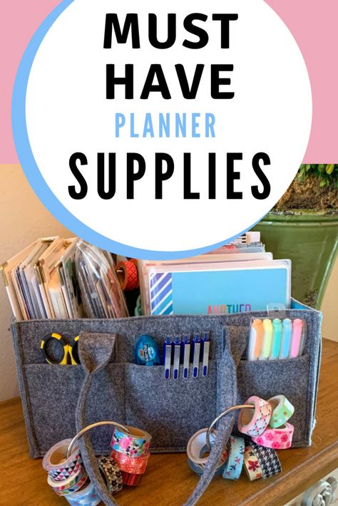 If you're a #planneraddict like me, check out all my essential items for a good planner session. I love all things organization and planning, and these supplies are my go-to's on a weekly basis. They live in my planner caddy, so I can easily plan in any area of my house. www.organizedchaosblog.com Planner Storage Organization, Organizing Planner Supplies, Planner Supplies Organization, Planner Cart Organization, Create Your Own Planner Michaels Stores, Organizer Planner Michaels Stores, Bullet Journal Supplies List, Planner Storage, Bedroom Planner