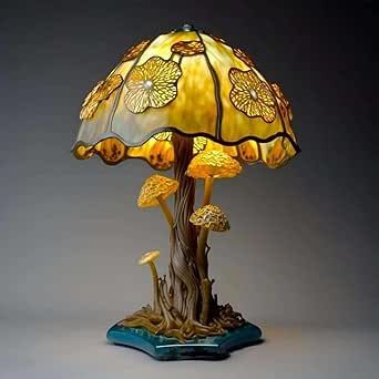 Mmoneyake Stained Plant Series Table Lamp, Vintage Mushroom Table Lamp, Colorful Bohemian Resin Led Night Light Decorative Mini Mushroom Lamps for Bedroom Living Room Colorful Table Lamp, زجاج ملون, Creative Tables, Plant Table, Lampe Decoration, Glass Mushrooms, Light Crafts, Mushroom Lamp, Lamps For Sale