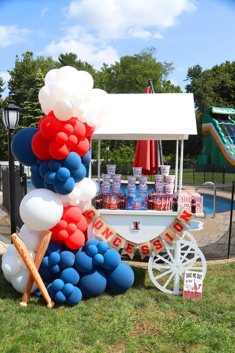 Baseball Birthday Party At The Park, Stealing 3rd Baseball Birthday, Rookie Of The Year Balloons, Baseball Theme Birthday Party Decorations, Yankees First Birthday, Baseball Party Balloons, Baseball Themed Birthday Party Ideas, Baseball Birthday Decorations, Baseball Birthday Decor