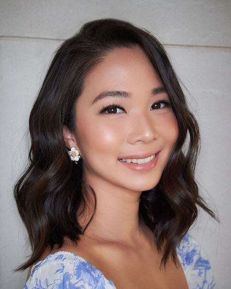 Asian Wedding Guest Makeup, Filipino Makeup Looks Natural, Wedding Makeup Asian Natural, Soft Glam Makeup Asian Round Face, Makeup For Blush Pink Dress, Simple Makeup Looks Natural Filipina, Bridesmaid Makeup Monolid, Korean Glam Makeup, Natural Glam Makeup Asian