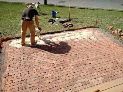 Antique Brick Patio, Reclaimed Brick Patio, Brick Patio Ideas, Diy Brick Patio, Sand Patio, Outdoor Makeover, Brick Paver Patio, Brick Patio, Antique Brick