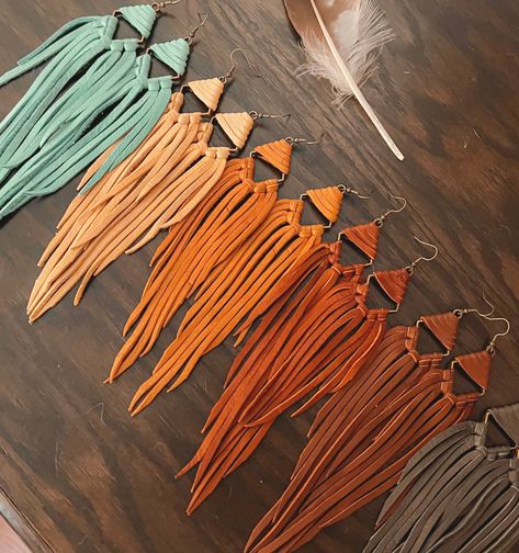 Fringe Leather Earrings, Native Leather Earrings, Bohemian Brown Fringe Earrings, Elegant Leather Fringe Jewelry, Bohemian Brass Fringe Jewelry, Fringe Earrings Diy, Leather Fringe Earrings, Fringe Clothing, Fringe Jewelry