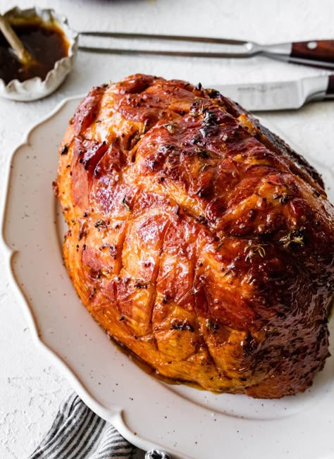 How Long to Cook a Ham Recipe (Baked with Glaze) - CucinaByElena Whole Baked Ham Recipes, Christmas Baked Ham Recipes, Baked Ham Recipes Oven Easy, Shank Portion Ham Recipes, How To Cook A Ham In The Oven, How To Cook A Ham, Ham In Roaster, Whole Ham Recipes, Baked Ham Oven