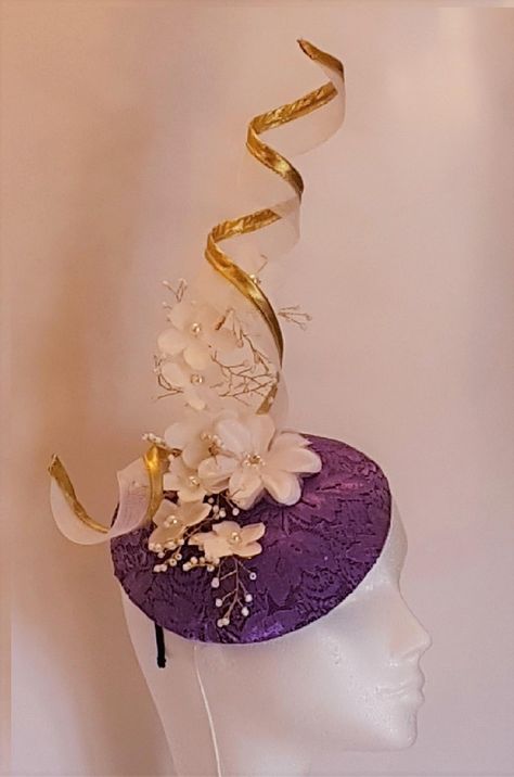 Fascinator Hat 40s 50s Purple Gold Hat fascinator Gold edge | Etsy Crinoline Hats, Vintage Birdcage Veils, Crinoline Fascinator, Lilac Fascinator, Swirl Hat, Gold Fascinator, Purple Fascinator, Fascinator Hats Diy, Felted Hats