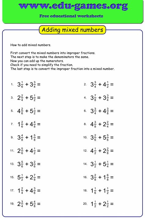 Adding Mixed Numbers Unlike Denominators, Adding Fractions Worksheet, Adding Fractions With Unlike Denominator, Adding Unlike Fractions, Adding Mixed Fractions, Adding Mixed Numbers, Mixed Fractions Worksheets, Multiplying Mixed Numbers, Fraction Worksheet