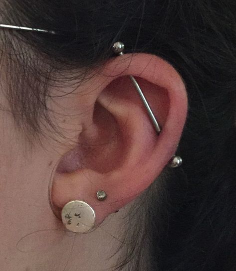 Dainty Industrial Piercing, Industrial Piercing, Tattoos And Piercings, Piercings, Diamond Earrings, Pearl Earrings, Stud Earrings, Tattoos