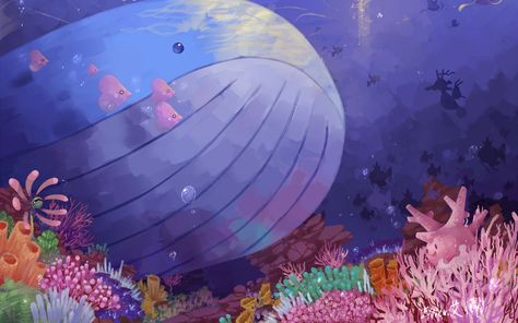 Wailord Pokemon, Corsola Pokemon, Slither Wing, Pokemon Types, Underwater Aesthetic, Fandom Unite, Water Type Pokemon, Octopus Illustration, Pokemon Mewtwo