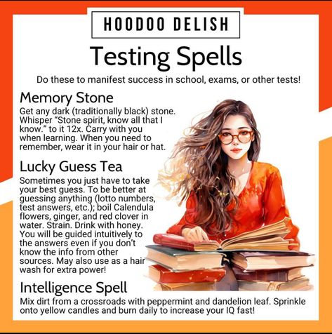 Hoodoo Recipes, Exam Spell, Hoodoo Delish, Covert Hypnosis, Success Spells, Crystal Knowledge, Witches Spells, Grey Witch, Purple Notebook