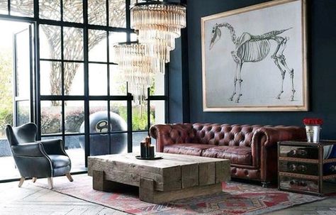 Vintage Bachelor Pad Living Room Ideas Loft Living Space, Bachelor Pad Living Room, Chesterfield Sofa Living Room, Chesterfield Living Room, Chesterfield Bank, Leather Couches Living Room, Beat Generation, Loft Living, Sofa Styling