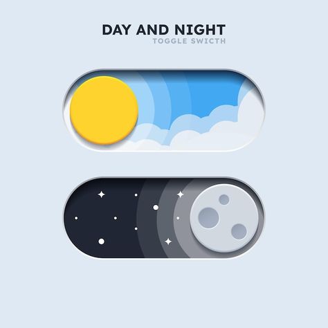 3d toggle button day and night neumorphi... | Premium Vector #Freepik #vector #dark-mode #flat-ui #interface-design #toggle-switch Website Buttons Design, Day And Night Graphic Design, Switch Button Design, Day And Night Logo, App Button Design, Button Designs Ideas, Web Button Design, Ui Button Design, Button Ui Design