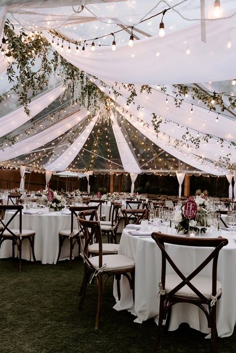 AA Events & Tents | Wedding Collective Tented Backyard Wedding Reception, Backyard Wedding Reception Setup, Backyard Wedding Tent Lighting, Wedding Tent With String Lights, Tent Style Wedding, Rustic Tent Wedding Decorations, Outdoor Wedding Heaters, Forest Tent Wedding, Lights Under Tent Wedding