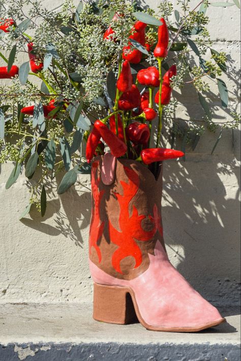 Handmade ceramic vessel Emily Holmes, Cowboy Boot Vase, Boot Vase, Art Random, Ceramics Ideas, Diy Pottery, Ceramics Pottery Art, Ceramics Ideas Pottery, Ceramics Pottery