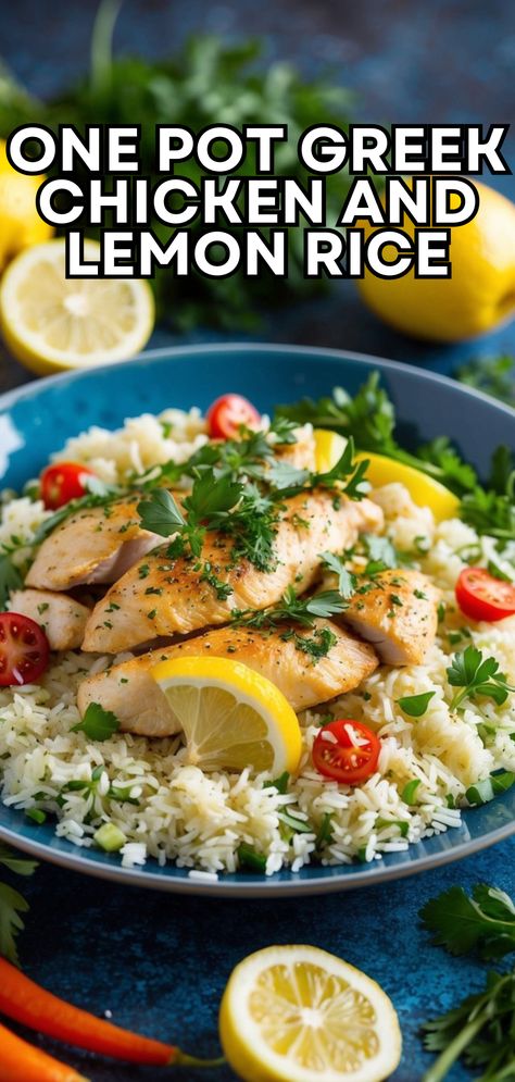 Savor the taste of Greece with this One-Pot Greek Chicken and Lemon Rice. A zesty, flavorful, and fuss-free meal that’s perfect for a quick, satisfying dinner! 🍗🍋✨ Greek Chicken And Lemon Rice, Quick And Simple Dinner Recipes, Lemon Chicken Thighs, Chicken Lemon, Garlic Rice, Simple Dinner Recipes, Seared Chicken Breast, Greek Lemon Chicken, Fluffy Rice