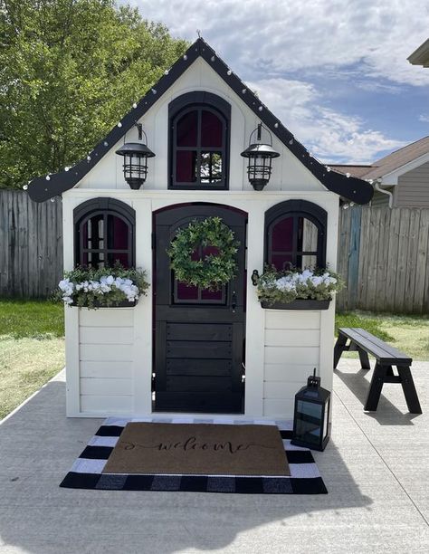 Forestview Ii Playhouse, Kidkraft Playhouse, Kidkraft Playhouse Makeover, Diy Cubby House, Cubby Makeover, Kids Playhouse Makeover, Potted Plants Patio, Kids Restaurants, Kids Forts