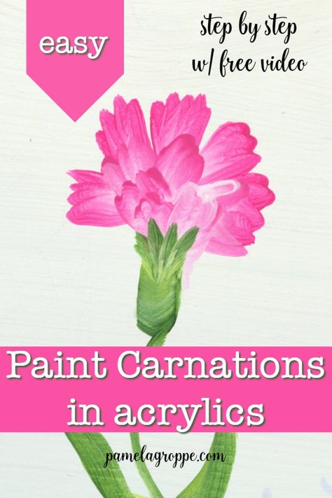 easy step by step Learn how to paint beautiful carnations in acrylics. A beginner friendly lesson everyone will enjoy. #easypainting #onestroke #acrylics Paint Carnations, Painting Carnations, Beautiful Carnations, Carnation Painting, Flowers Paper Craft, Rock Projects, Learn Acrylic Painting, Paint Pictures, Make Paper Flowers