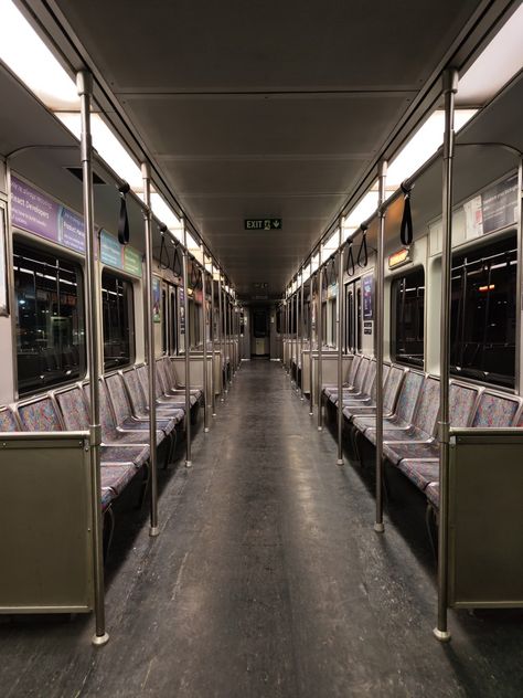 An empty redline train viewed from the inside at night. Train Front View, Train Side View, Short Reference, Train Sketch, Sketching Reference, Photography Places, Train Drawing, One Point Perspective, Scene Drawing