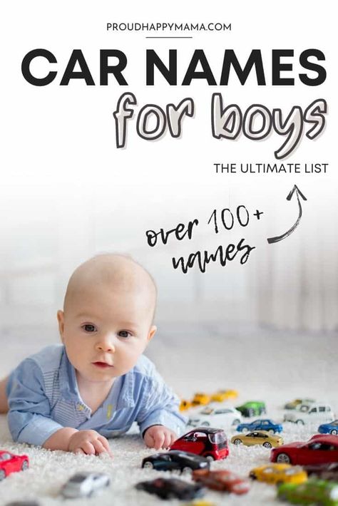 Looking for the best car names for boys for your little racer? Then you'll love our ultimate list of the best car related baby names! Here you'll find the best unique car names for boys, cool car names for boys, cute car names for boys, uncommon car names for boys, and more! Boy Names With Nicknames, Long Boy Names, Country Baby Boy Names, Best Baby Boy Names, Elegant Boy, Rustic Boy Names, Baby Boy Names Strong, Irish Boy Names, Car Names