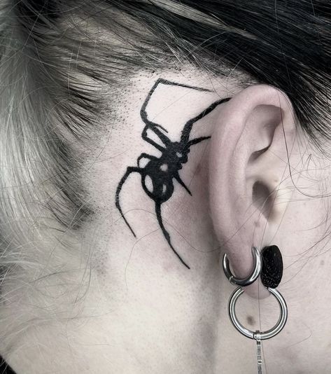 Spider Behind Ear Tattoo, Spider Ear Tattoo, Spider Tattoo Behind Ear, Behind Ear Spider Tattoo, Back Ear Tattoo, Tattoos 2023, Spider Tattoo, Wicked Tattoos, Creepy Tattoos