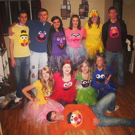 This Sesame Street costume is epic, and the options for what characters you can be are endless. Office Halloween Costumes, Diy Group Halloween Costumes, Halloween Costumes For Work, Cute Group Halloween Costumes, Bff Halloween Costumes, Sesame Street Characters, Holloween Costume, Hallowen Costume, A Group Of People