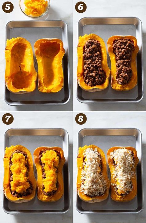 Butternut Squash Meatloaf, Hamburger Butternut Squash Recipes, Stuffed Butternut Squash With Ground Beef, Butternut Squash And Beef Recipes, Butternut Dinner Ideas, Dinner Ideas With Butternut Squash, Butternut Squash And Ground Beef Recipes, Ground Beef Stuffed Butternut Squash, Butternut Squash Recipes Stuffed