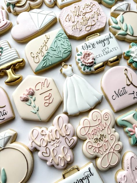 Custom Engagement Cookies, Proposal Cookies Engagement, Engagement Decorated Cookies, Engagement Cookies Decorated, Proposal Cookies, Engagement Cookies, Decorated Cookies, Lets Celebrate, Happily Ever After