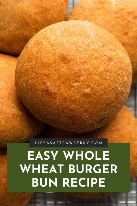 Whole Wheat Sourdough Hamburger Buns, Whole Wheat Burger Buns Recipe, Easy Homemade Burger Buns, Wheat Burger Bun Recipe, Healthy Hamburger Buns, Whole Wheat Buns Recipe, Wheat Buns Recipe, Whole Wheat Hamburger Bun Recipe, Sub Buns Recipe