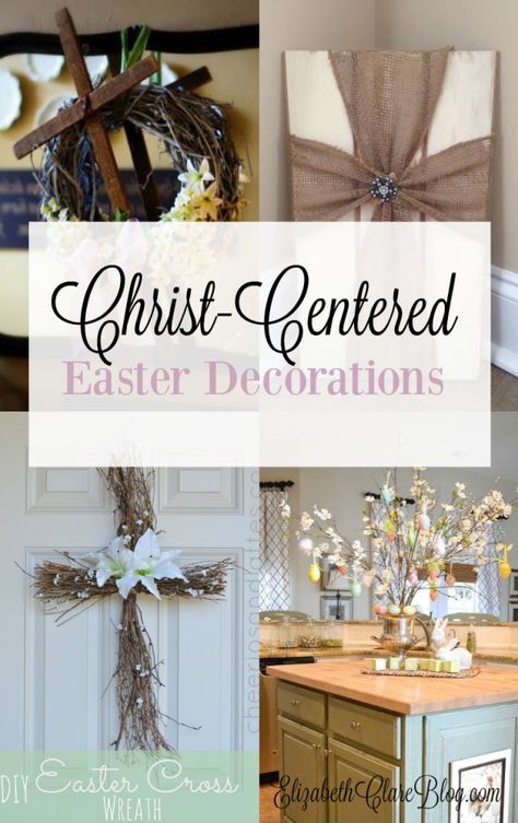 Love these Christian Easter decorations! A list of ways to bring Christ into your family home this spring. Christ Centered Easter Decorations, Easter Wreath Cross, Easter Decoration Ideas, Catholic Easter, Christian Easter Decorations, Christ Centered Easter, Diy Osterschmuck, Easter Wreath Diy, Easter Religious